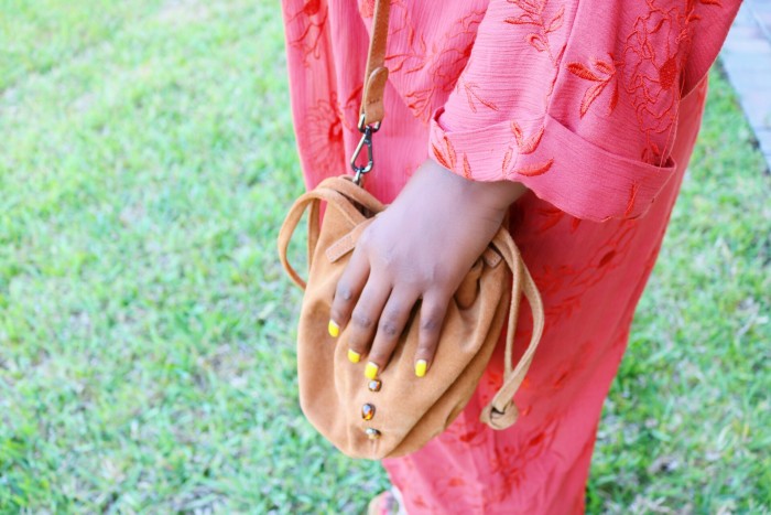 Orange Floral Kimono, Bucket Bag, Yellow Manicure